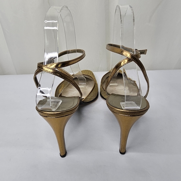 Yves Saint Laurent Luxor Night Metal Mesh Gold Ankle Strap Heels Size 8.5 - Picture 8 of 14